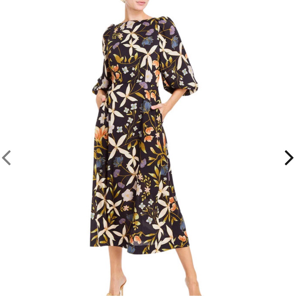Mestiza Gina Blue Floral Balloon Sleeve Midi Dress | Size 2